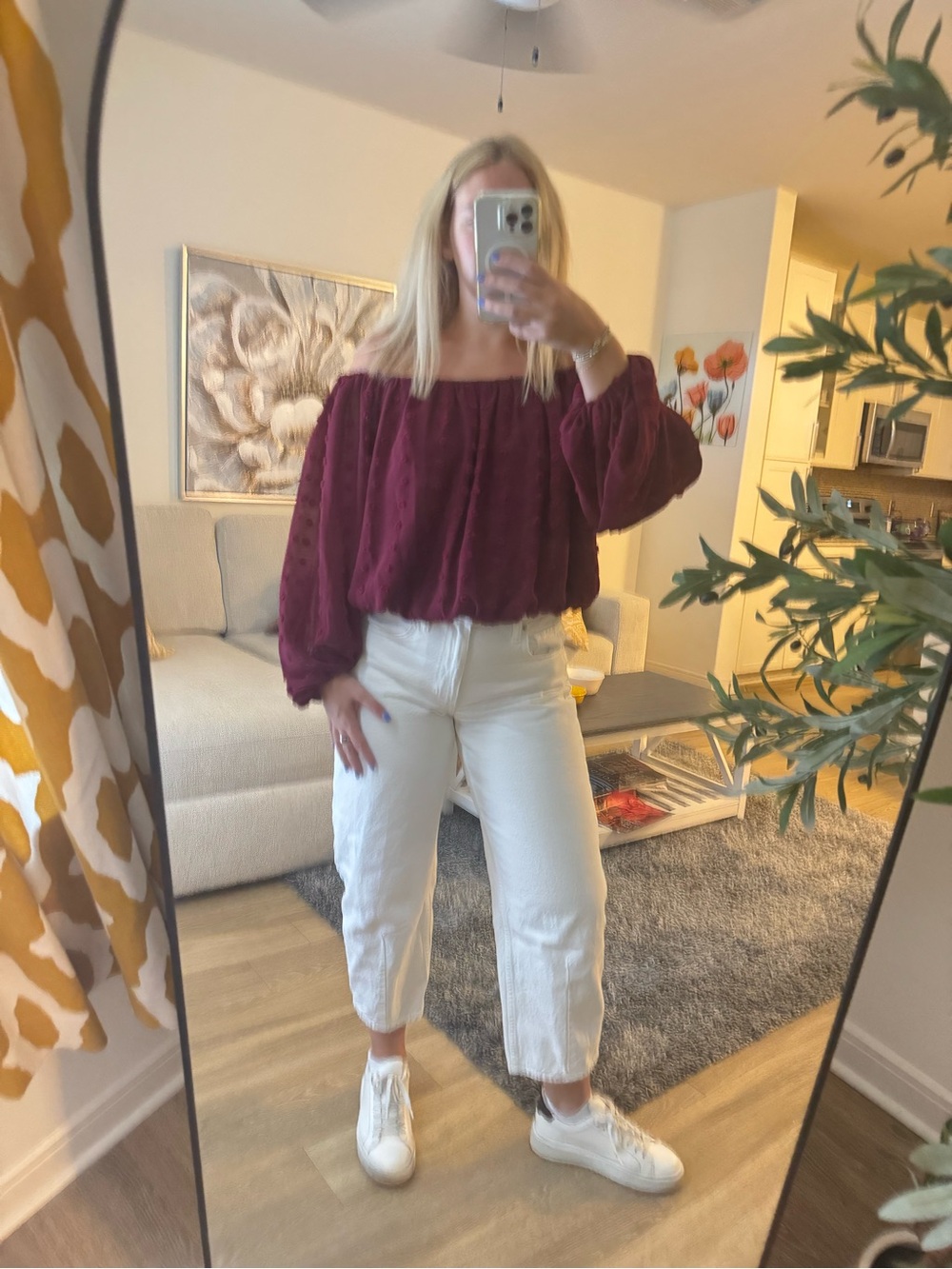 Maroon off the shoulder top